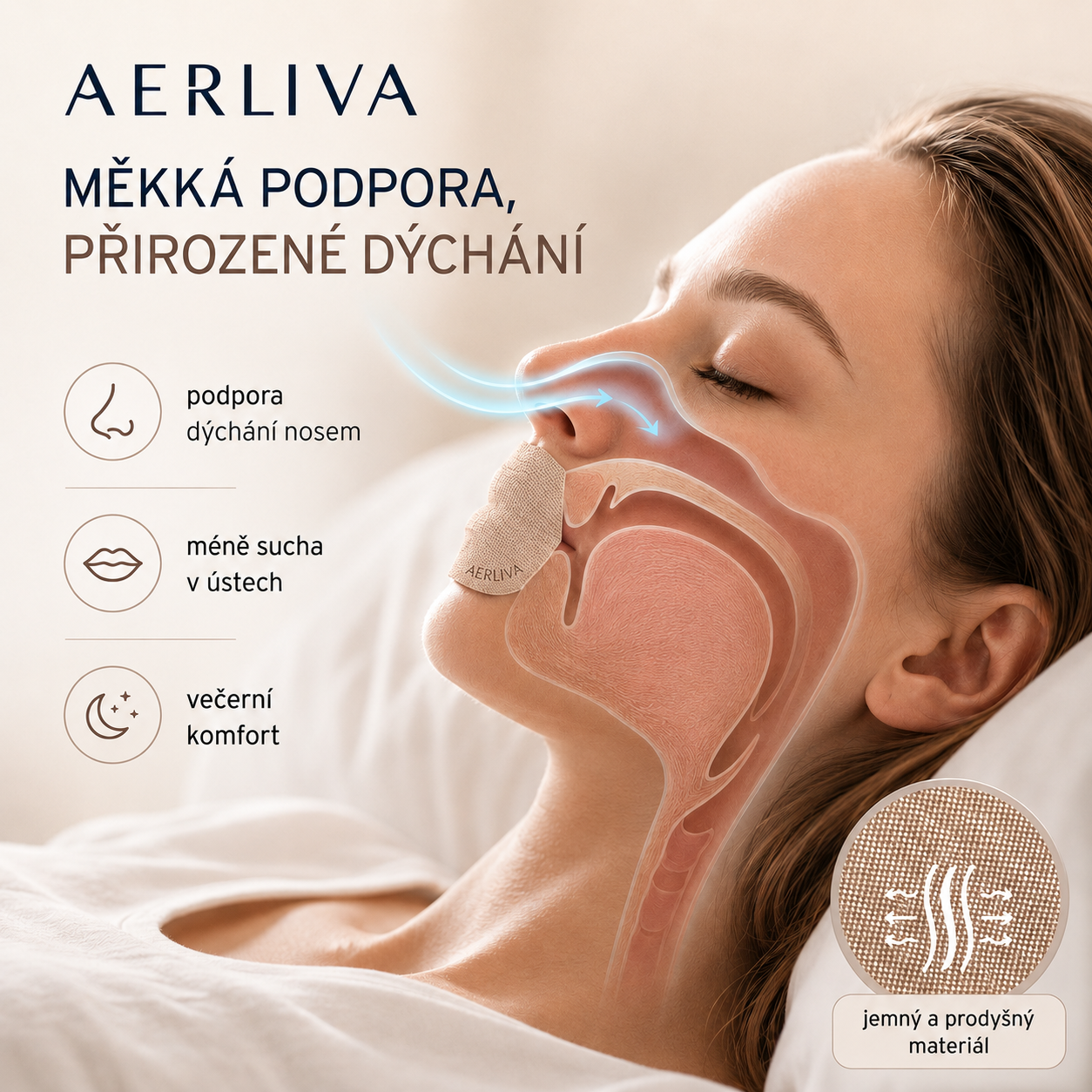 AERLIVA Pásky na ústa 30 ks – pro podporu dýchání nosem