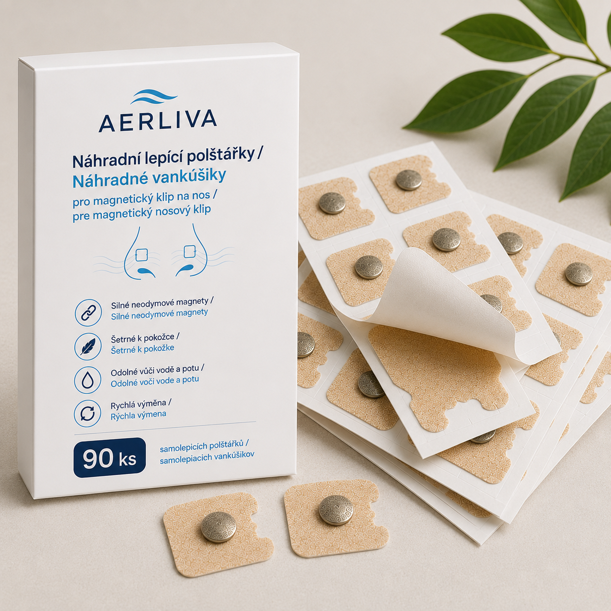 AERLIVA Náhradní lepicí polštářky pro magnetický klip na nos 90 ks