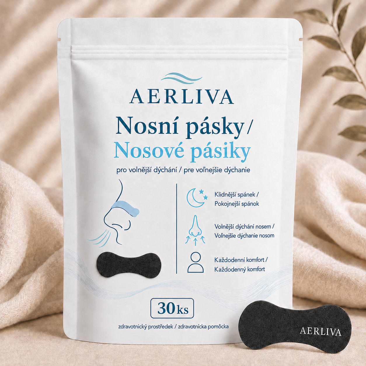 AERLIVA Nosní pásky 30 ks – pro volnější dýchání