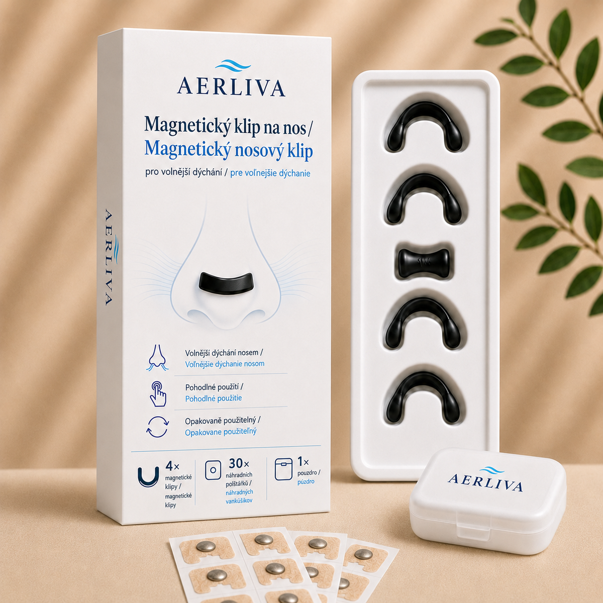 Magnetický nosní klip AERLIVA se čtyřmi velikostmi